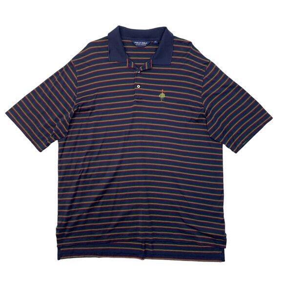 Ralph Lauren Polo Shirt Mens XL Extra Large Navy Golf Striped Pima Cotton Preppy - Picture 1 of 9